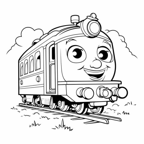 Cartoon train with smiling face for coloring book.