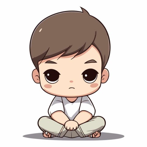 Cute little boy sitting on the floor. Vector cartoon illustratio