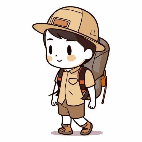 Explorer Boy with Backpack - Vector Illustration. EPS10