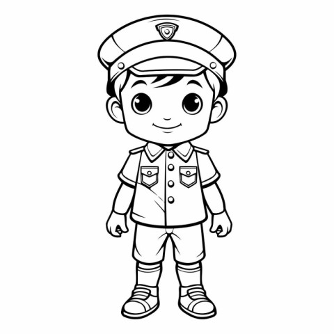 Coloring book for children: Boy in uniform of a police officer