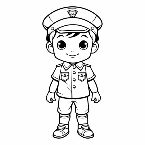 Coloring book for children: Boy in uniform of a police officer