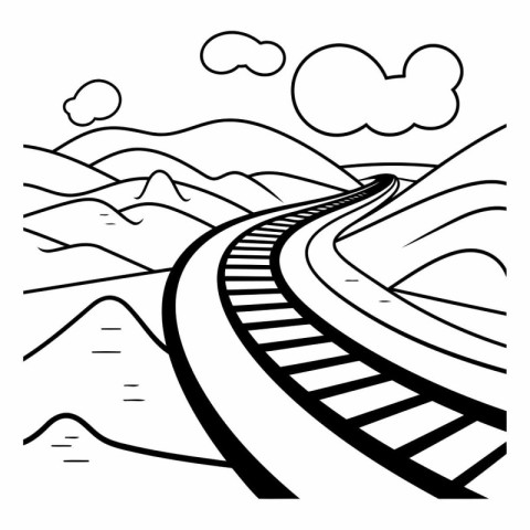 Vector illustration of a railroad track in the mountains. Line a