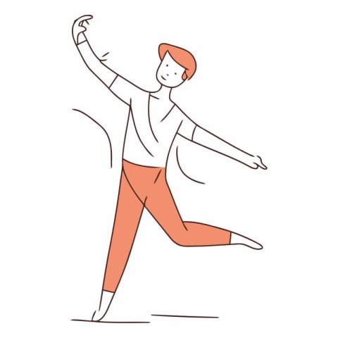 Young man dancing hip hop in line art style.