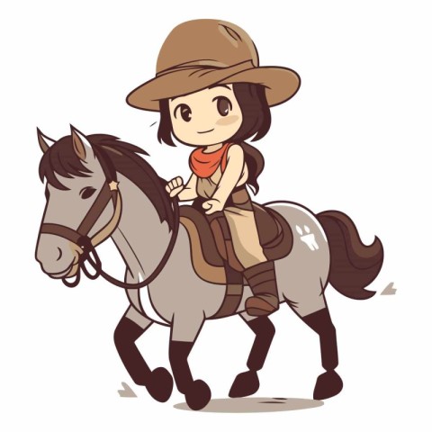 Illustration of a Cute Little Girl Riding a Horse - Vector