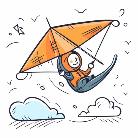 Hang glider flying in the sky in doodle style.