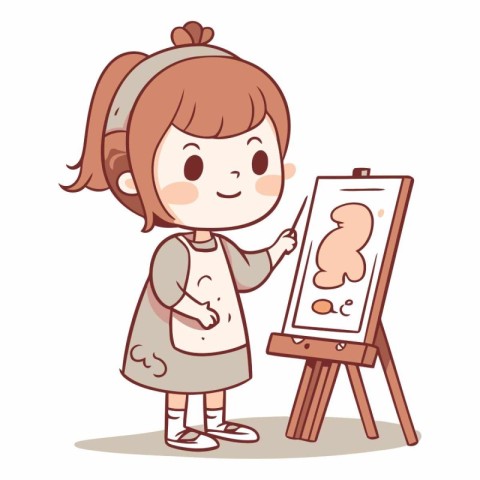 Illustration of a Cute Girl Painting on an Easel.