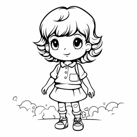 Cute little girl with long hair for coloring book.