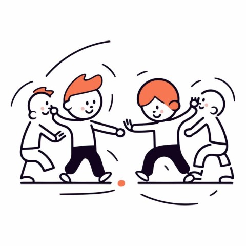 Vector illustration of two boys playing tug-of-war. Line art sty