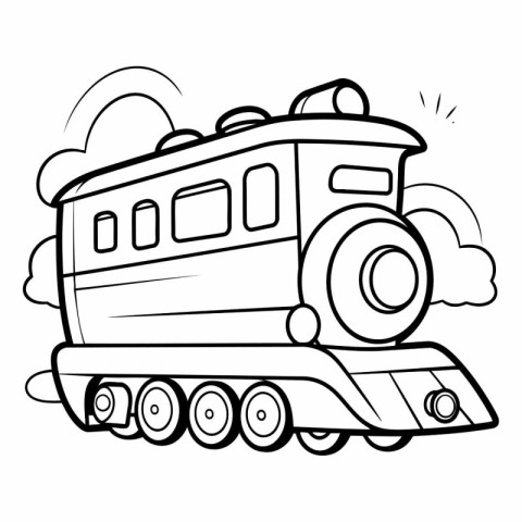 Black and White Cartoon Illustration of a Steam Locomotive for C