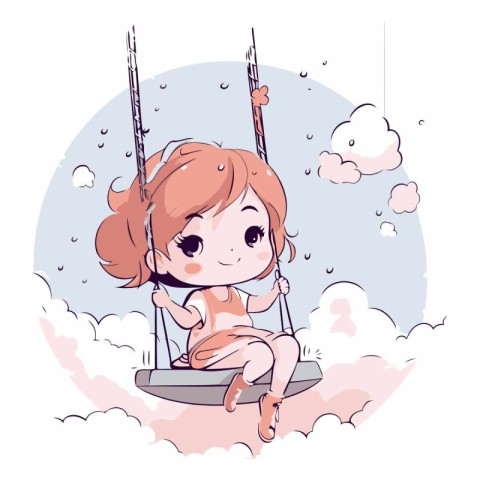 Cute little girl on a swing in the clouds