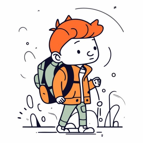 Vector illustration of a boy with a backpack walking in the park