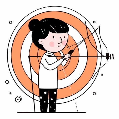 Illustration of a Cute Girl Archery with Bow and Arrow