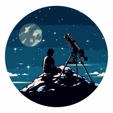 The man looks through a telescope on the starry sky