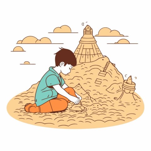 Boy playing sandcastle of a boy playing sandcastle.