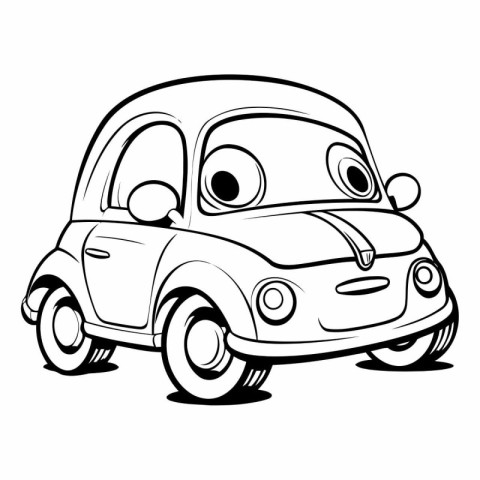 Illustration of a Cartoon Car in Black and White Coloring Book