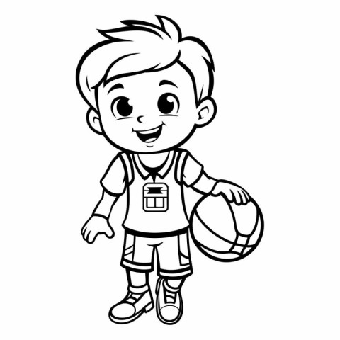 Coloring book for children - Boy playing basketball.