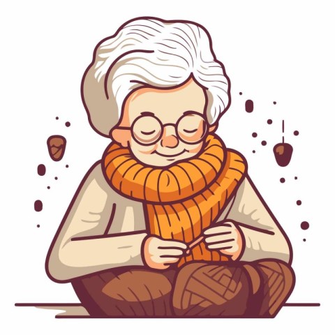 Vector illustration of an elderly woman in a scarf and glasses s