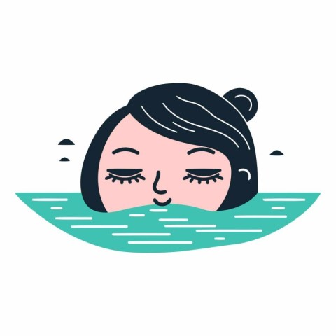 Vector illustration of a girl with closed eyes in the water. Fla