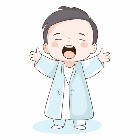 Illustration of a Cute Baby Boy Wearing a Bathrobe