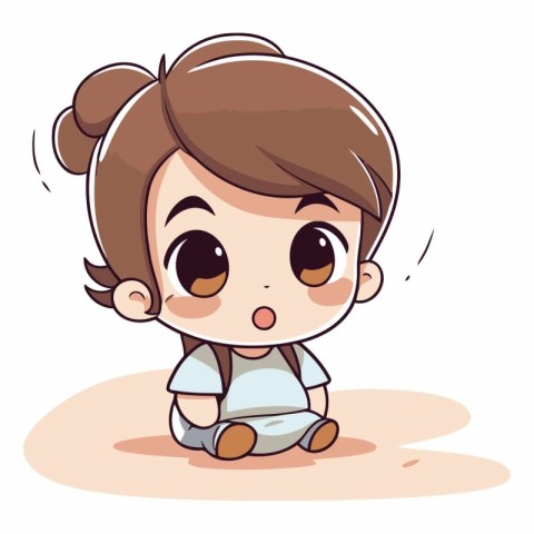 Cute girl in pajamas sitting on the floor vector illustration