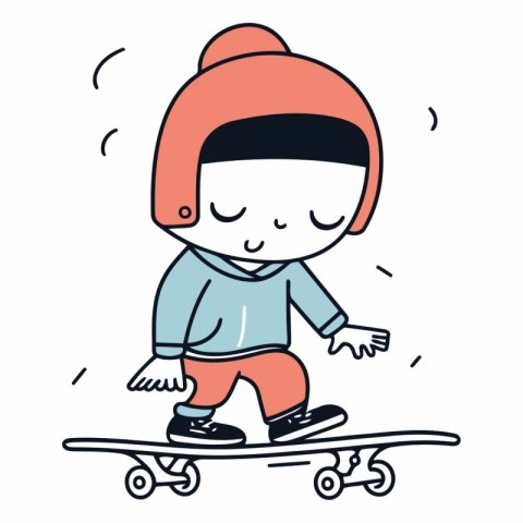 cute little boy riding a skateboard. doodle style