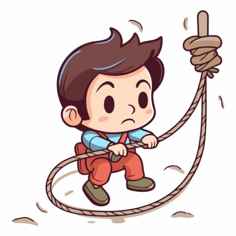 Illustration of a Little Boy Pulling a Rope While Climbing