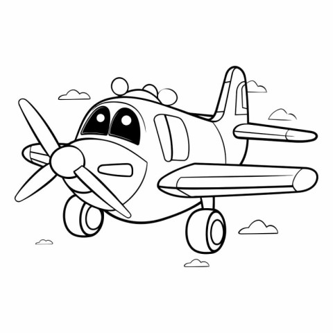 Cute Cartoon Airplane Vector Illustration. Kids Coloring Book