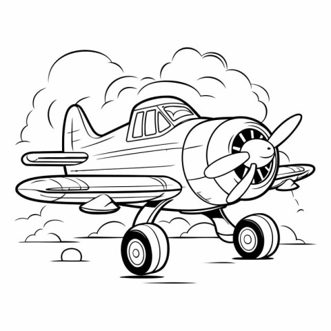 Vector illustration of Cartoon airplane. Coloring book for child