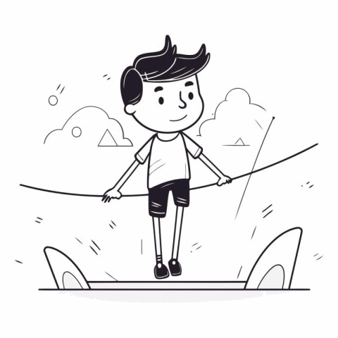 Boy jumping on the rope in doodle style.