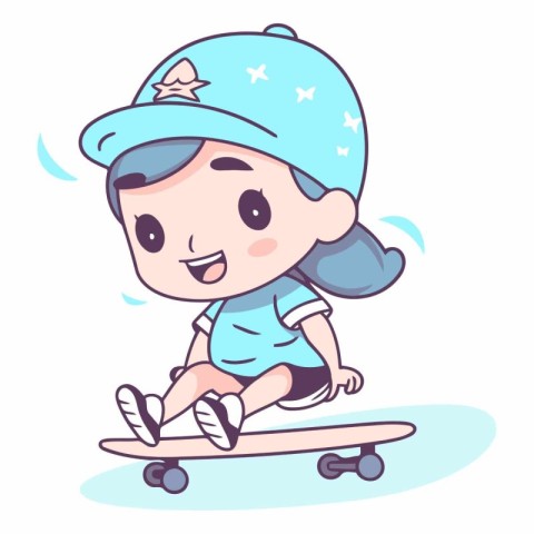 Illustration of a Cute Little Girl Skating on a Skateboard