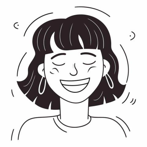 Vector illustration of a happy girl with closed eyes. Smiling wo