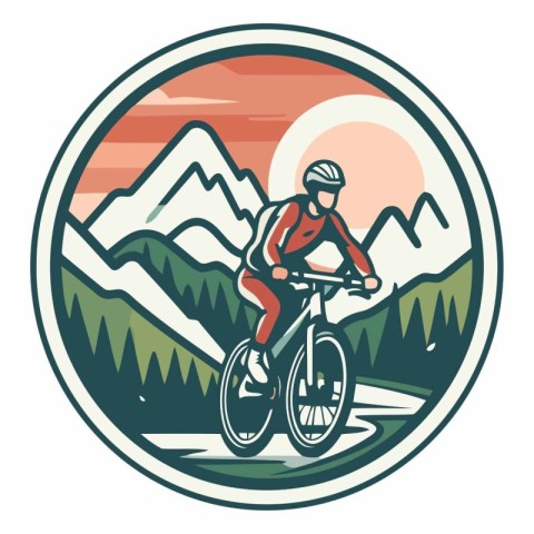 Mountain biker cycling round icon of mountain biker cyclist ridi