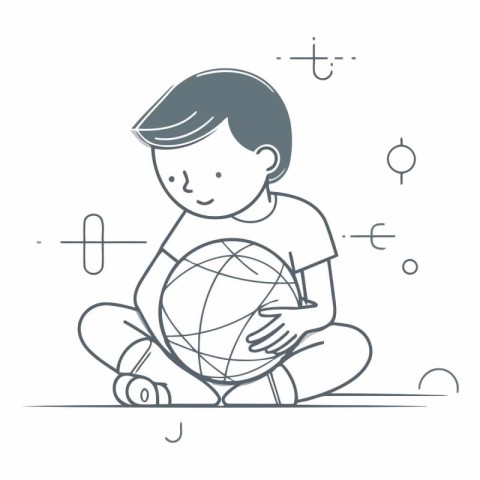 Vector illustration of a boy sitting on the floor and holding a