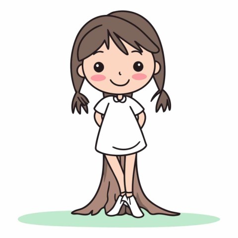 Girl with long hair. Cute cartoon character.