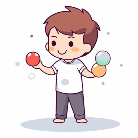 Cute boy playing maracas in cartoon style.