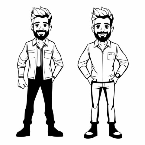 Hipster men cartoon in black and white vector illustration graph