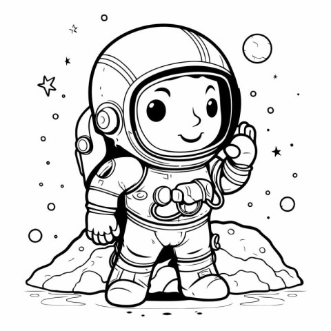 Astronaut in space. Black and white vector illustration for colo