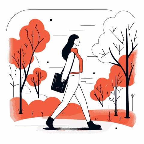 Vector illustration of a young woman walking in the park with a