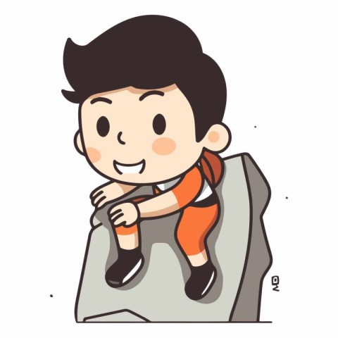 Illustration of a Kid Boy Climbing a Rock on White Background