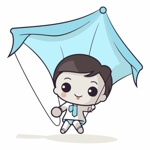 Boy flying with parachute - kung fu cartoon character vector ill