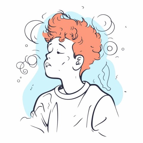 Vector illustration of a red-haired boy who has a headache.