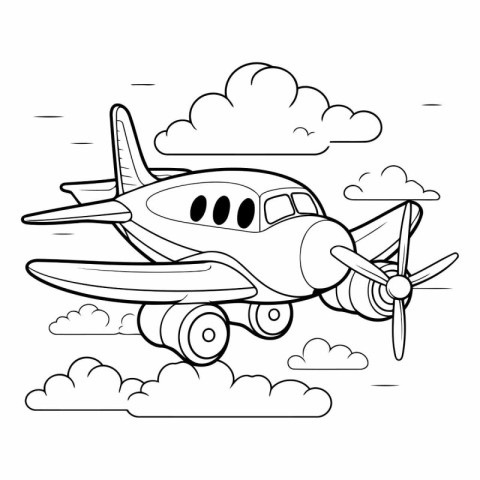 Airplane flying in the clouds. Coloring book for kids.