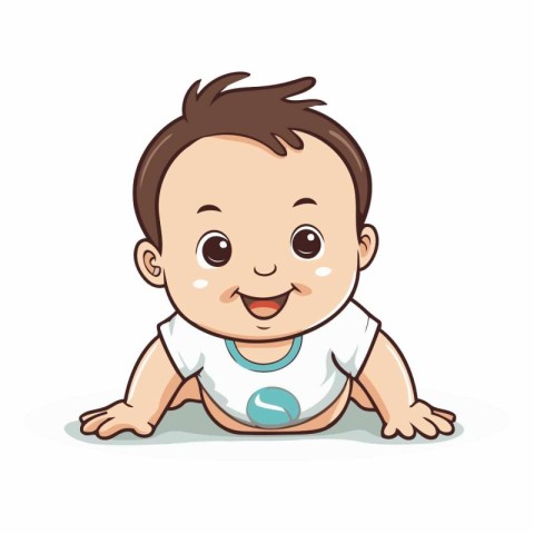 Cute little baby boy crawling on white background.