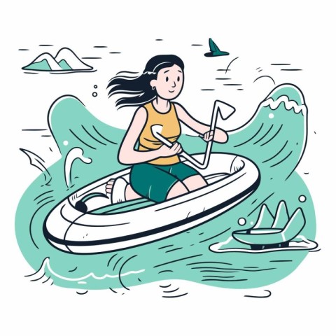 Young woman riding a watercraft in the sea.