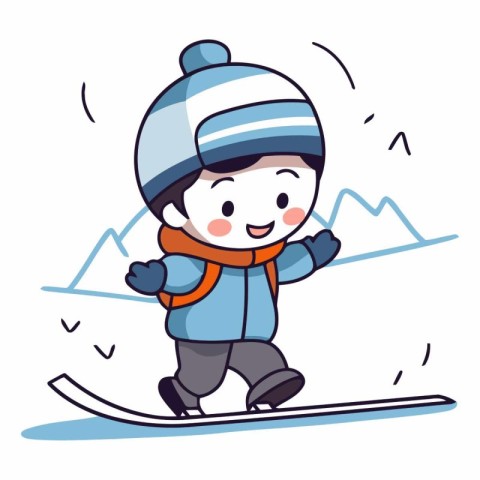 Little boy skiing in the mountains of a little boy in winter clo