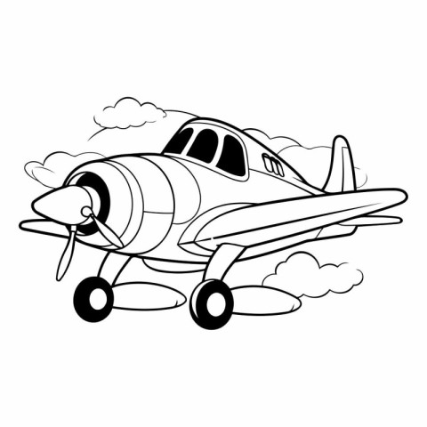 Airplane cartoon isolated on white background for coloring book.