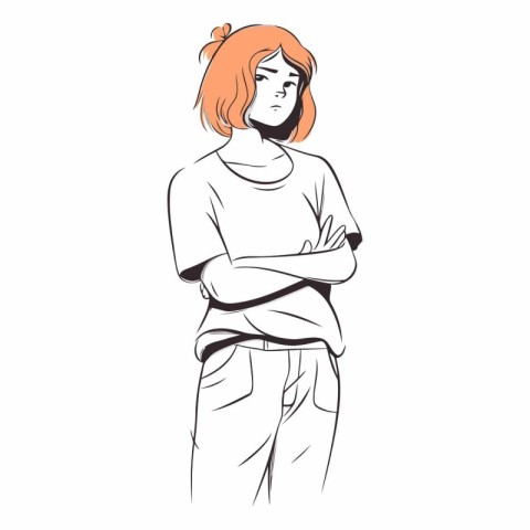 Vector illustration of a girl with red hair in a T-shirt.