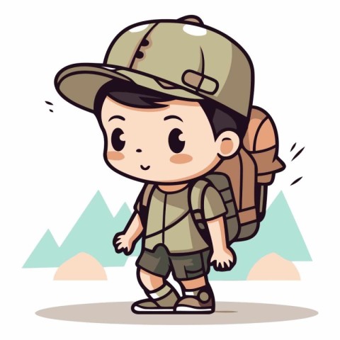 Cute little boy scout with backpack and hat.