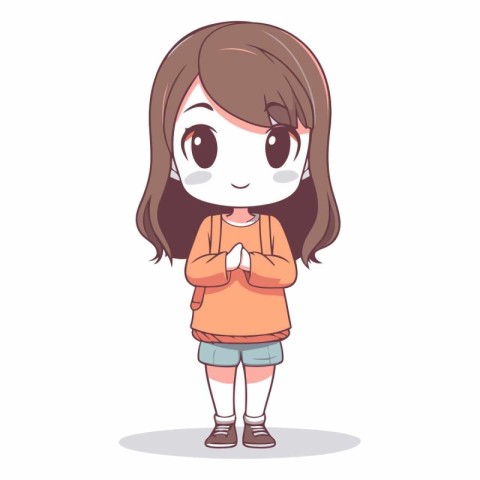 Cute little girl in casual clothes in a flat style.