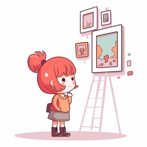 Cute girl looking at a picture in a museum